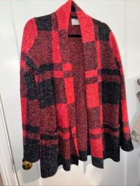 Cyrus Red and Black Plaid Open-Front Cardigan